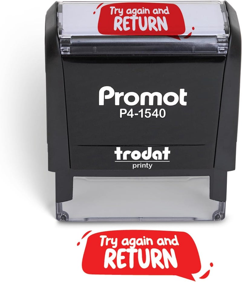Promot Teacher Stamp - Self Inking Teacher Stamps for Kids, Classroom, or Homeschool Use - Encouraging “Try Again and Return” Feedback Tool for Teachers, Grading Stamps for Teachers & Rewards - Image 1